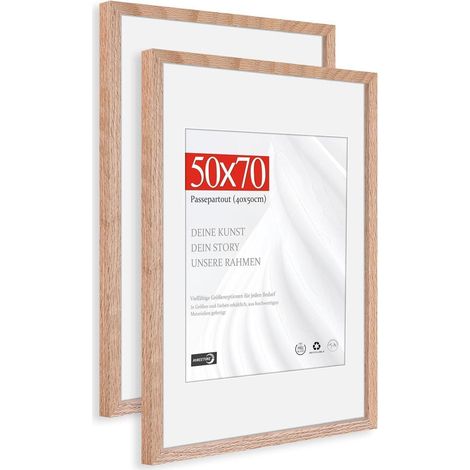 Bilderrahmen 50x70cm Eiche Natur, 2er Set, mit Passepartout für 40x50cm (1/5)