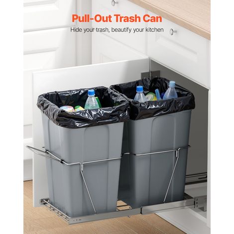 Poubelle Coulissante sous Évier et sous Plan avec Grande Capacité de 2x24,85 L, Collecteur de Déchets de Cuisine avec Poignée, Syst… (1/5)