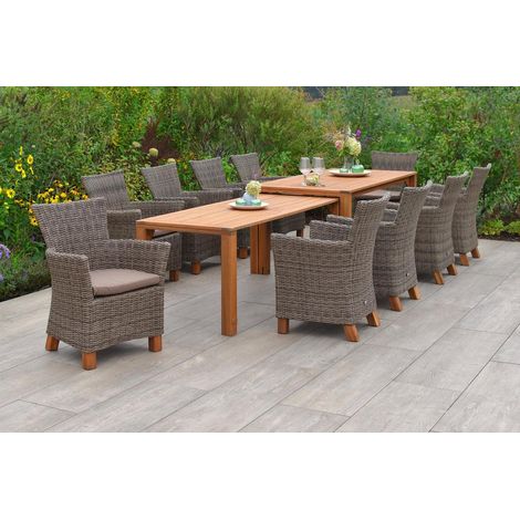 Toskana Set 11tlg 10 Sessel Auflagen Tisch 185/370x90/73cm