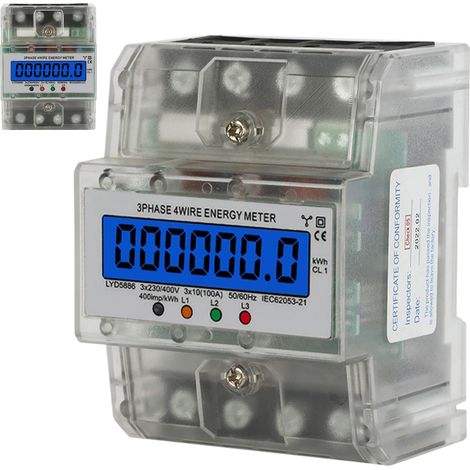 Mesure de courant 3 fils de phase 4 3 x 230/400 V 10 (100) un moniteur d'alimentation numérique LCD pour rail DIN intermédiaire 50/60 Hz (1/5)