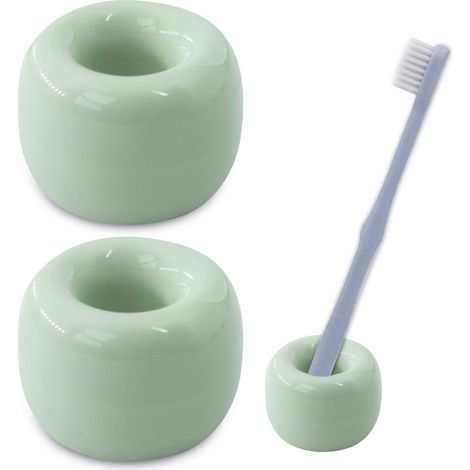 2 mini porte-brosse à dents en céramique pour salle de bain (vert vif)