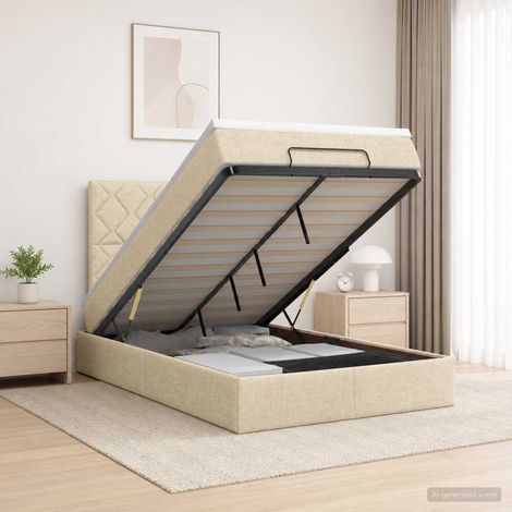 vidaXL Cama otomana con colchón con cabecera Crema 120 x 200 cm Tela (1/5)