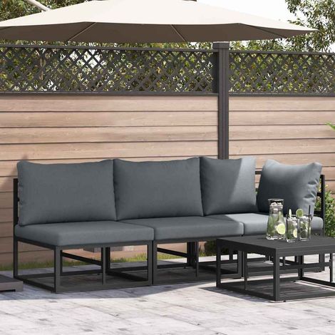 Gartenmöbel mit Kissen 3 Stück Schwarz und Anthrazit Metall
