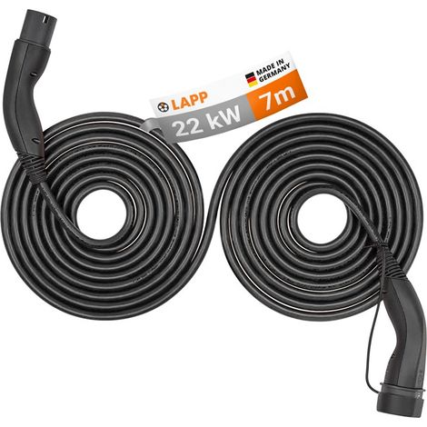 Cable de carga autorretráctil de tipo 2, hasta 22 kw, 7 m, negro, (5555934054) 32 a, trifásico, para cargar coches híbridos y eléctricos con conexión de tipo 3.
