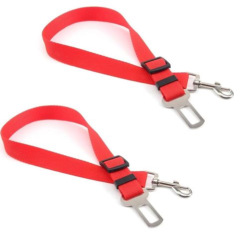 2-Piece Dog Car Seat Belt, Adjustable Dog Car Safety Harness, Dog Safety Harness with Buckle, for All Breeds of Dogs and Cats (Red)