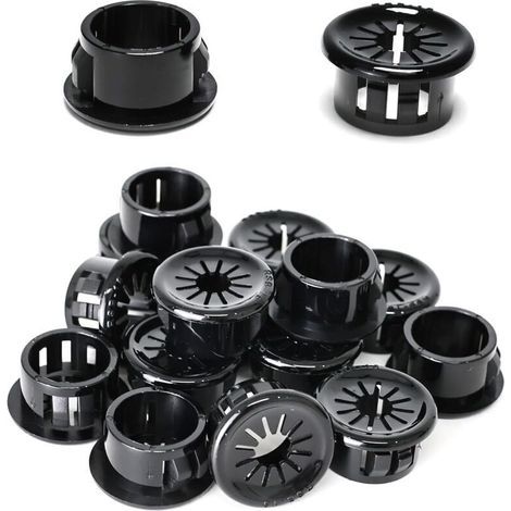 Passe-câbles ronds en nylon noir – Lot de 50 pièces, diamètre 16 mm, idéal pour le rangement de câbles bureau (1/4)
