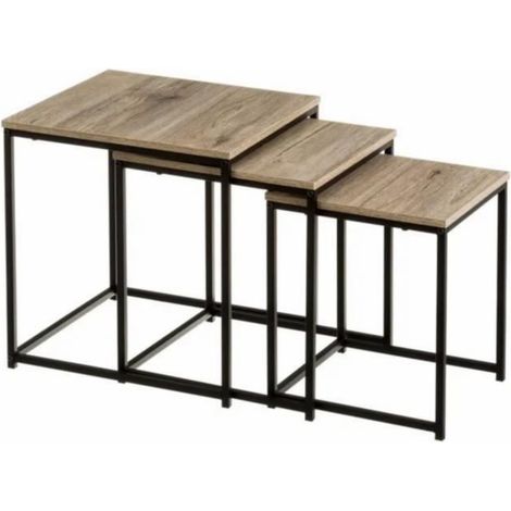 Set de 3 tables basses coloris naturel-noir - Longueur 40 x Profondeur 40 x Hauteur 42 cm (1/3)