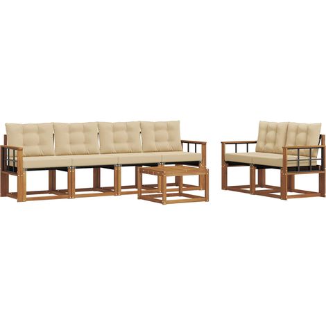 Conjunto de sofás de exterior 7 uds. Natural y Beige vidaXL (1/5)