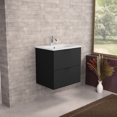 Inda - Meuble de salle de bain L.60 avec vasque mate / Noir mat 2 (1/5)