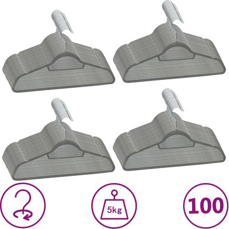 Juego de perchas ropa 100 uds antideslizantes terciopelo gris
