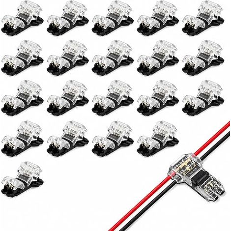 Connecteur en T 2 Broches, Connecteur électrique sans Câbles 20-22 AWG, Connecteurs Rapides pour 2 Fils, Raccords Étanches pour Voiture et Éclairage LED (1/3)