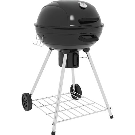 Barbecue sferico da 54 cm – Griglia di cottura e riscaldamento, ripiano e termometro integrati 55x65x89 cm – Nero