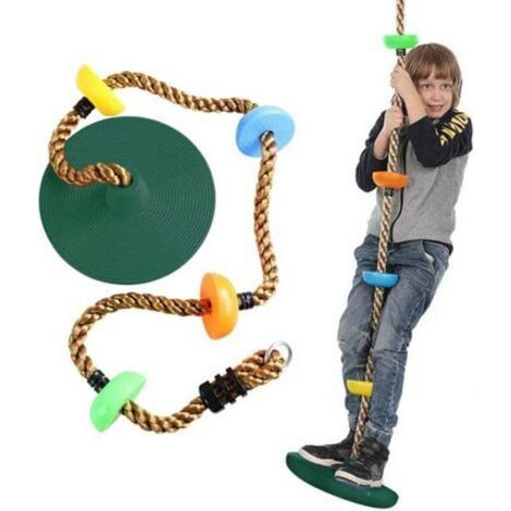 Balancelle d’arbre pour enfants – Ensemble complet avec siège disque 30 cm, plateforme et corde de 200 cm – Vert