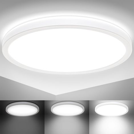 Panneau LED à lumière indirecte, plat, intensité lumineuse réglable par paliers, dalle led, plafond, plafonnier led, lustre salon, lustre cuisine, 29,3x2,8 cm, blanc (1/5)
