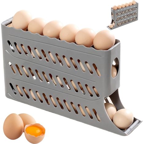1 Porte-œufs, 4 niveaux, roulement automatique, empilable, 30 œufs, plastique PP, gris, pour réfrigérateur