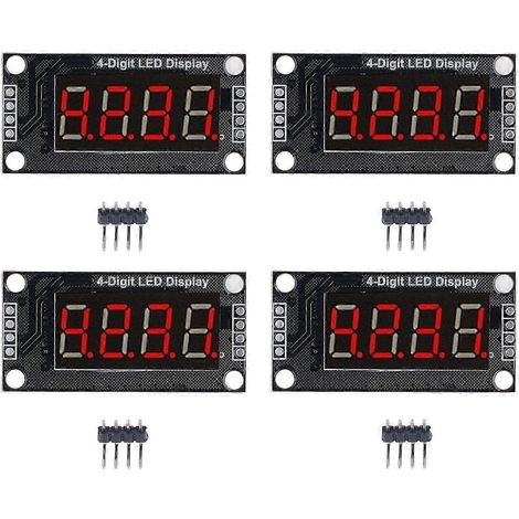 4-stellige 7-Segment-Digitalanzeige mit 0,36 Zoll (9,1 mm) roter LED-Beleuchtung, 4er-Pack, mit TM1637 MRA110B Treiberchip, elektronischem Zähler und Anzeige (1/5)