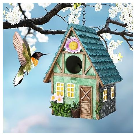 Vogelhaus, Hängevogelhaus, Gartendekoration, Vogelhaus aus Kunstharz für Garten, Terrasse, Balkon, Hof, Landhaus, kleines Vogelnest, Vogelnest für Schwalben, Kolibris, Spatzen