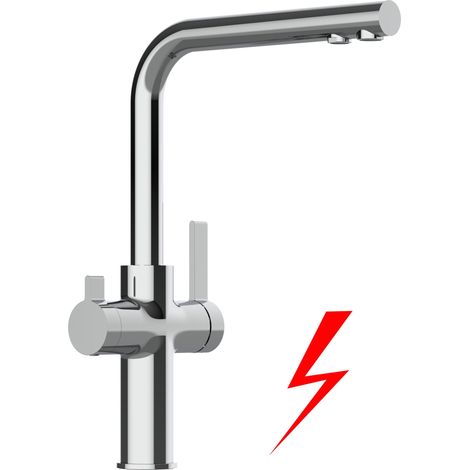 NIEDERDRUCK 3 Wege Wasserhahn Küchenarmatur Spültischmischer, Verchromt mit 360° schwenkbarem L-Auslauf - VZFC Linie (1/4)