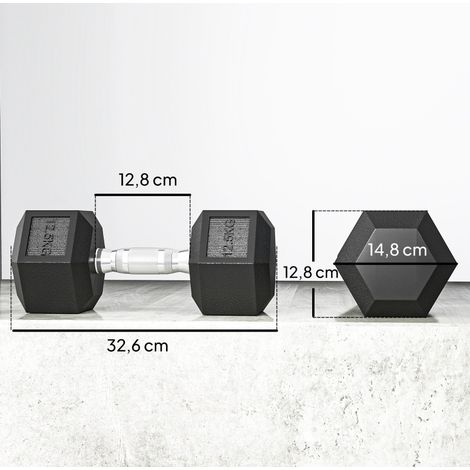 Coppia di manubri esagonali 2 x 12,5 kg con impugnatura zigrinata in ghisa nera HAVRYA (1/5)