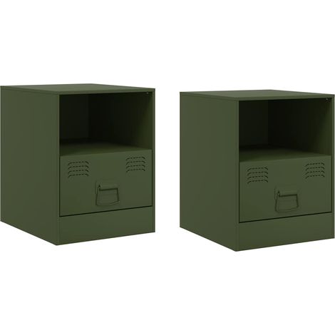 Maison Exclusive - Nachttische 2 Stk. Olivgrün 34,5x39x44 cm Stah (1/5)