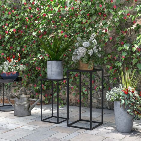Blumenständer, 2er-Set, Skandinavisches Design, Metallrahmen, 58,5/65cm Höhe, Schwarz