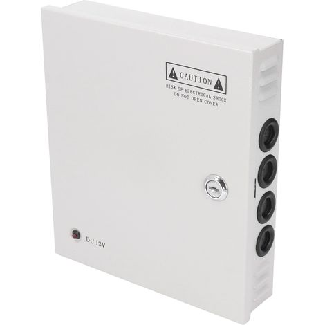 Boîtier d'alimentation 12V 10A 9 voies pour système de vidéosurveillance, entrée large 110V-220V avec sécurité verrouillable (1/5)