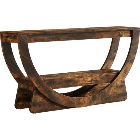 Console TV en MDF à 2 niveaux avec étagère arquée, finition brun foncé, 160x30x80,5 cm (1/5)