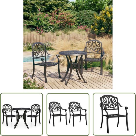 The Living Store Ensemble de bistro 3 pcs Aluminium coulé Noir - Ensemble De Bistro - Salon De Jardin - Mobilier De Jardin - Table De Bistro - Chaise De Bistro (1/5)