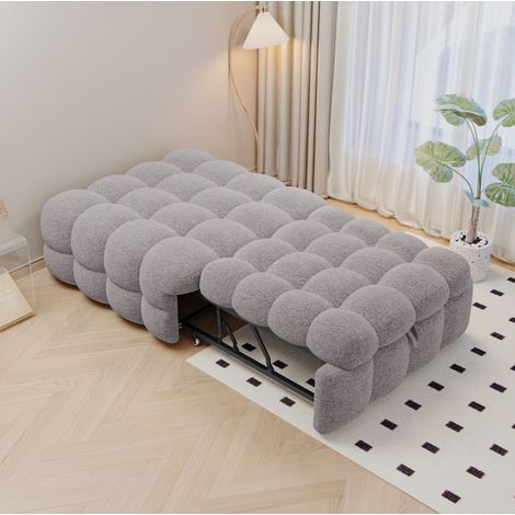 Canapé-lit 2-en-1 en bouclette gris avec pouf extensible, 183 x 76 x 42 cm, OKWISH (1/5)