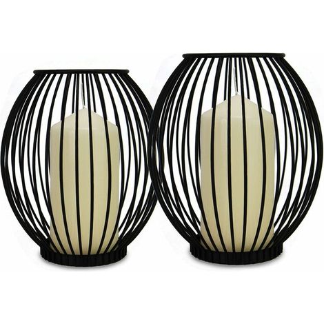 Cage Candle Holders - Set of 2 Small and Large Pillar Candle Lanterns Birdcage Holder for Candles Black Iron Candle Holder Decor M&W (1/5)