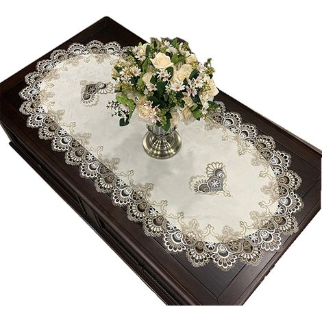 Nappe ovale grise 60x120cm, élégante avec dentelle, idéale pour table à manger, linge de table raffiné, protection pratique, tissu doux et décoratif. (1/5)