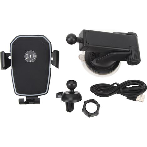 Chargeur de voiture sans fil rotatif à charge rapide, support de téléphone à ventouse pour grille d'aération, compatible iPhone et Android, noir. (1/5)