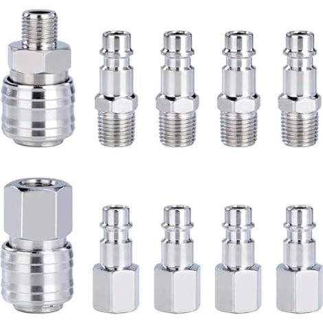 10 Pieces Compressor Fitting 1/4'BSP, Compressor Quick Fitting, Compressor Hose Quick Fitting Pneumatic Fitting for Men Women (1/5)