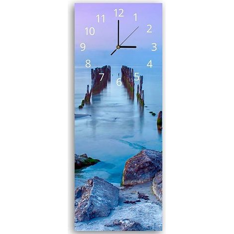 Horloge Murale Scène Sereine de Pont Submergé - 30 x 90 cm