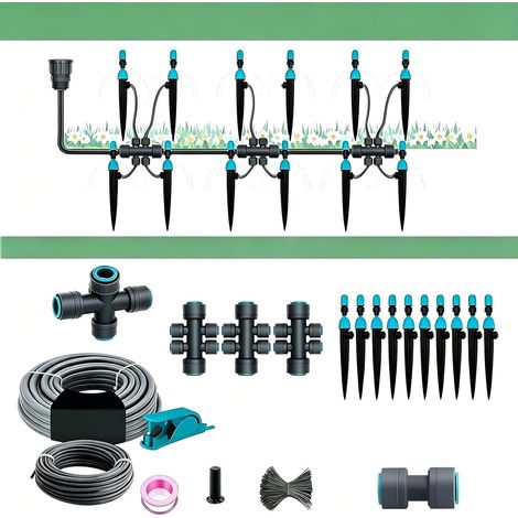 Système d'irrigation goutte à goutte automatique, kit d'arrosage pour plantes 5/10/15/20/30 m, tuyau de 6 mm, arroseurs réglables pour pots de jardin (1/5)