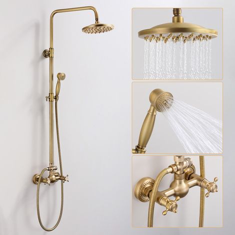 Aihom – Colonne de douche hydromassante en laiton massif – Douche de tête ronde 8 pouces – Finition laiton antique – Installation murale standard