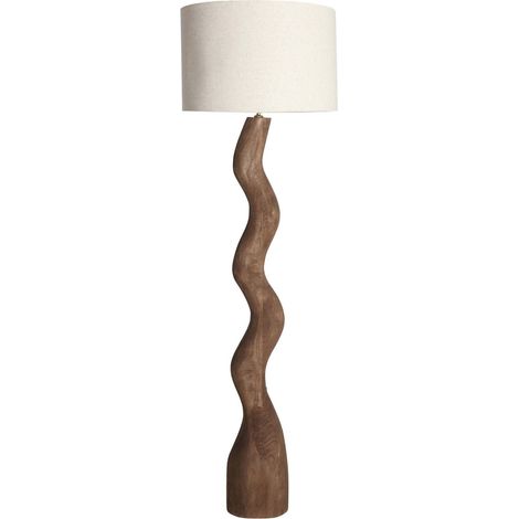 Lampe sur pied classique en bois de manguier et lin crème - Marron bois de manguier et lin crème (1/3)