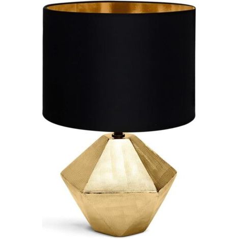 Pair Lampe de chevet, lampe de table moderne, abat-jour en tissu, base en céramique, douille E14, forme losange, or, 22 22 32 cm, câble de 1,3 m, design vintage pour bureau, salon (1/4)
