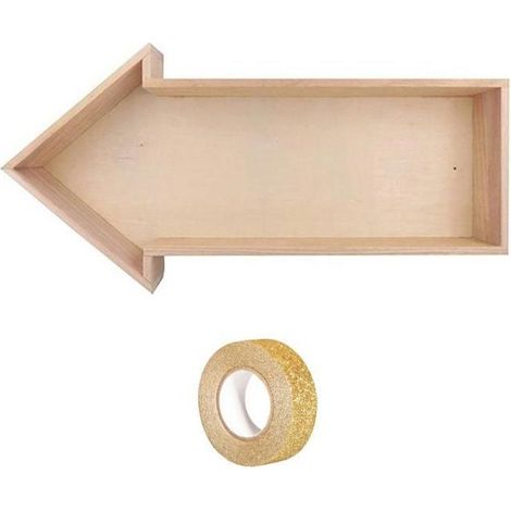 Etagère bois Flèche 40 x 20 x 7 cm + masking tape doré à paillettes 5 m (1/2)