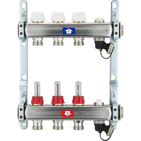 Fußbodenheizungsverteiler aus Edelstahl mit Topmeter für 3 Heizkreise - ohne Anschlussset (1/5)