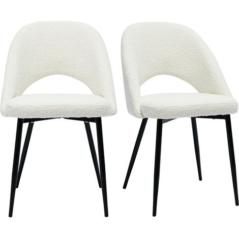 Sedie design in tessuto effetto lana bouclé bianco e metallo nero (set di 2) COSETTE