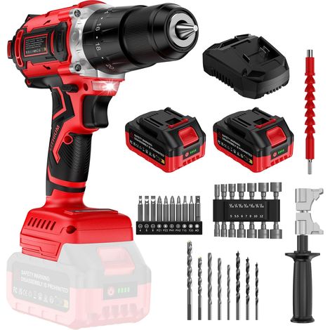 Brushless Perceuse Visseuse Sans Fil - 21V Perceuse Percussion Sans Fil avec 2 Batteries 4.0Ah, 20+3 Réglages de Couple pour Visseuse-Devisseuse, Mandrin 13mm, 2 Vitesses pour Bricolage (1/5)