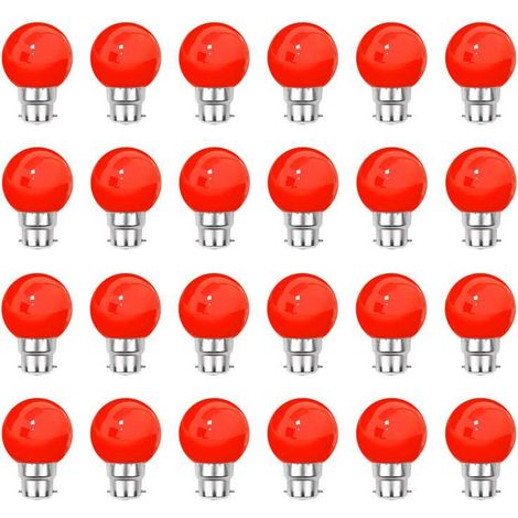 Lot de 24 ampoules LED Rouges B22 Incassables - Guirlandes guinguette - Culot baïonnette