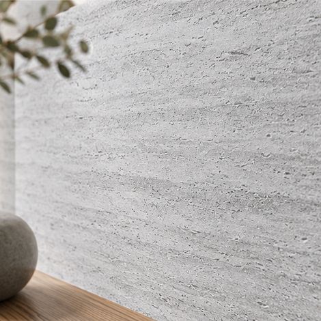 Caja 8 uds (5.76 m²) Calora Piedra Flexible Silver — Panel pared Travertino Gris 120x60 cm, lámina mineral MCM, interior/exterior, sin obra (1/5)