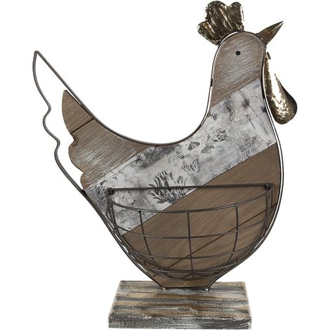 Panier à œufs en bois en forme de poule range-œufs coloris marron et beige 34 x 16 x 41 cm - PANGIVO (1/3)