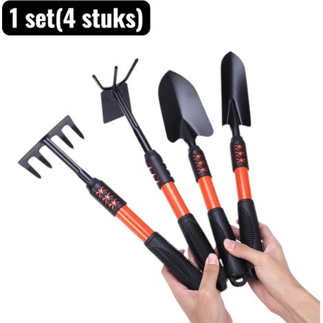 Kit de 4 outils de jardin avec houes fourche et houe double à manches en plastique pour ratisser labourer et récolter au potager noir (1/5)