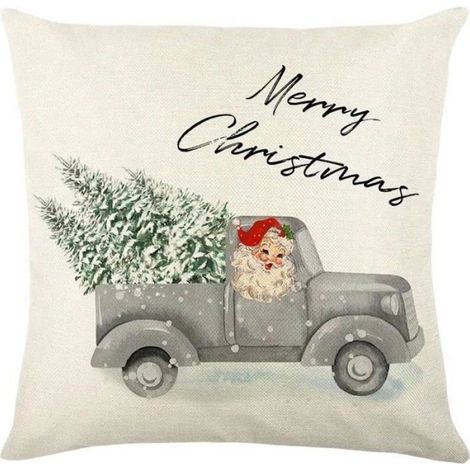 Housse De Coussin - Lin Et Coton - Imprimé Renne Bonhomme De Neige - Pour Décoration Intérieure Hivernale - 45 X 45 Cm