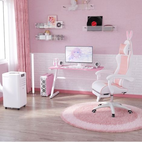 Sedia da gaming rosa con poggiapiedi, cuscini e schienale reclinabile HAVRYA (1/4)