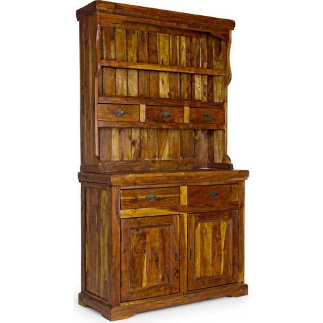 Credenza "Chateaux" in legno di acacia indiano massiccio, con finitura rustica, stile rustico -Buffet con base alzata (1/5)