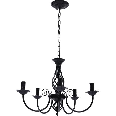 5-bras Rétro Plafonnier, Plafond Monté Lumière, Hauteur-Réglable Plafond Luminaire 220V (1/5)